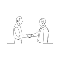 continuous line drawing of two business man is handshake. Vector illustration