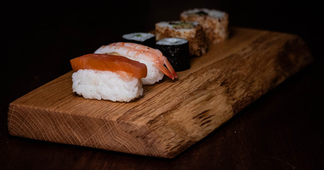 Sushi on a wooden platter