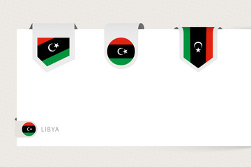 Label flag collection of Libya in different shape. Ribbon flag template of Libya