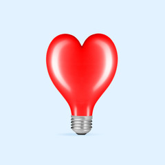 Card for Saint Valentine's Day. Lightbulb as a balloon shaped of heart on blue background. Copyspace. Modern design. Contemporary colorful and conceptual bright art collage. Romantic, love concept.
