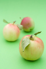 Juicy apples on green background