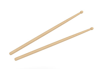 Wooden drumsticks isolated on white background 3d rendering