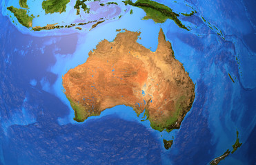 Australia - High resolution physical map - obrazy, fototapety, plakaty