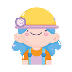 kawaii gardening cartoon cute girl wearing hat with flower
