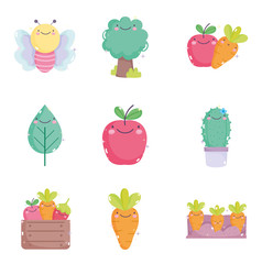 kawaii gardening cartoon characters tools collection
