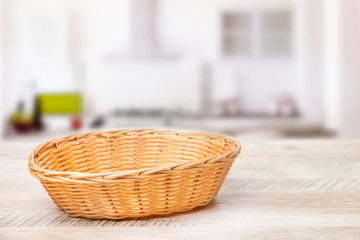Wicker basket on a wooden table