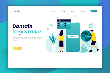 Domain registration illustration concept with character landing page template