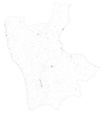 Satellite map of Province of Cosenza towns and roads, buildings and connecting roads of surrounding areas. Calabria region, Italy. Map roads, ring roads
