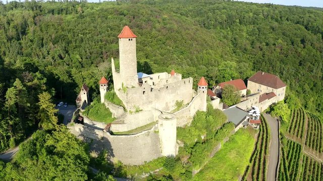 Aerial View, flight at Hornberg Castle, Neckar, Neckarzimmern, Neckar Valley, Baden-W&uuml;rttemberg, Germany