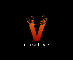 Abstract V Letter Flame Logo Icon