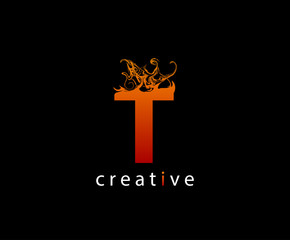 Abstract T Letter Flame Logo Icon