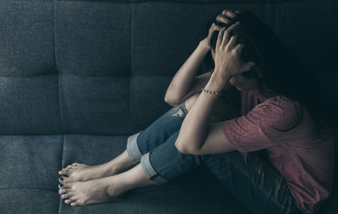 panic attacks alone young woman sad fear stressful depressed emotion.crying begging help.stop...