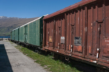 Fototapeta na wymiar Kingston South Island New Zealand. Abandoned train. Locomotives