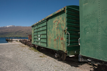 Fototapeta na wymiar Kingston South Island New Zealand. Abandoned train. Locomotives