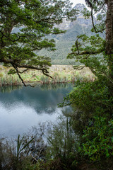 Mirror lake. Milford Souns Highway. Te Anau.New Zealand.