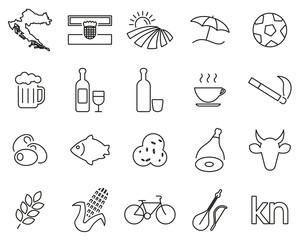 Croatia Country & Culture Icons Black & White Thin Line Set Big