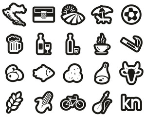 Croatia Country & Culture Icons White On Black Sticker Set Big