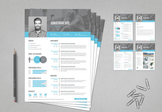 Resume Cover Letter Portfolio Layout with Blue Accents