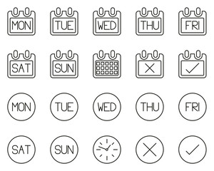 Days Of The Week Icons Black & White Thin Line Set Big