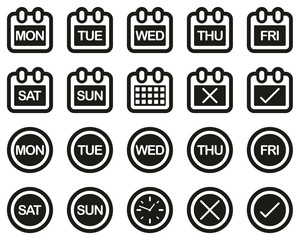 Days Of The Week Icons White On Black Sticker Set Big