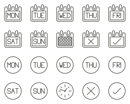 Days Of The Week Icons Black & White Thin Line Set Big