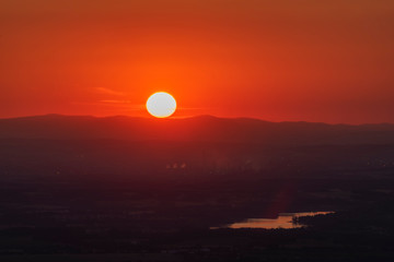 Color summer sunset view from Javorovy hill over Trinec town