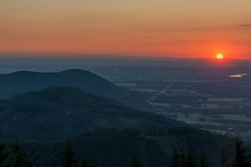 Color summer sunset view from Javorovy hill over Trinec town