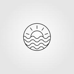 line art wave ocean and sun logo minimalist landscape vector label emblem design