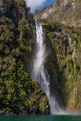 Fototapeta na wymiar Milford Sound Fjordland New Zealand. South Island. Waterfall.