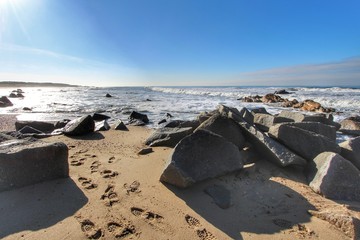 Brave sea on Miramar Beach in Porto, Portugal