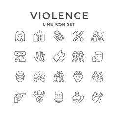 Set line icons of violence - obrazy, fototapety, plakaty