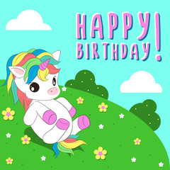 Naklejka premium Vector illustration of cute baby unicorn card
