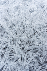 Closeup on frozen creek on mountain