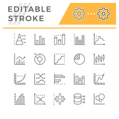 Set line icons of graph and diagram