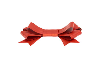 Red gift bow. Ribbon. Isolated on white. 3d rendering