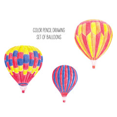 Set of hand-drawn hot air balloons  isolated on white background. Perfect template for wallpaper, children's interior design, fabrics, postcards, banners, posters.