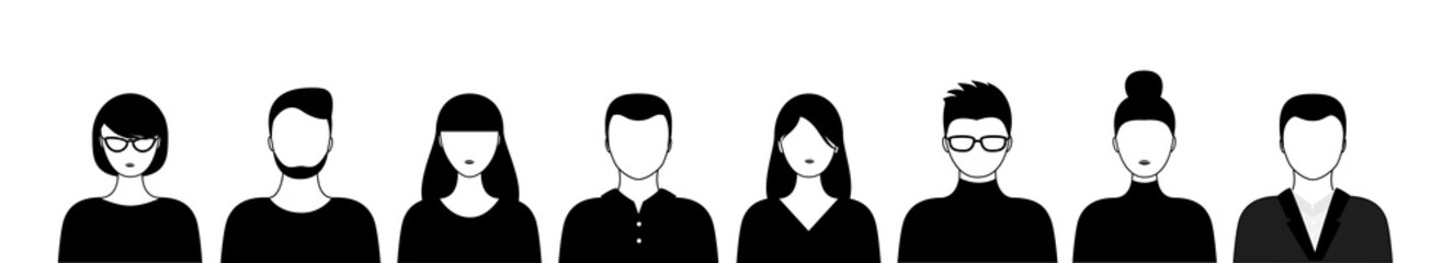 different black and white people isoated on white background horizontal vector illustration
