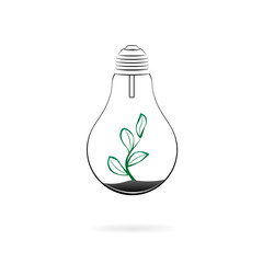 concept green energy, electric lamp and plant isolated on a white background square vector illustration