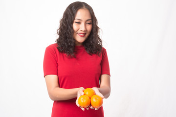 Girl in red dress and Chinese new year