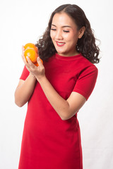 Girl in red dress and Chinese new year