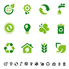 Environment icons, green design elements, sustainable energy