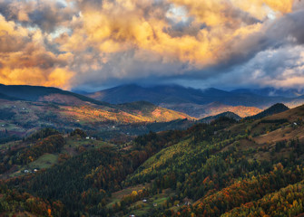morning Carpathian mountains. picturesque autumn sunrise