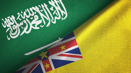 Saudi Arabia and Niue two flags textile cloth, fabric texture