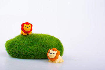 Lion rubber toys, cute animal shaped rubber doll isolated in white background