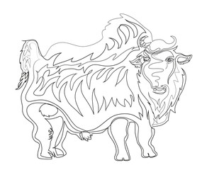 One continuous line drawing of buffalo. Simple line art drawing of buffalo.
