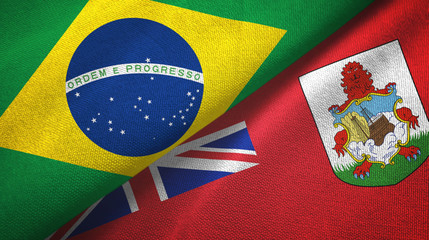 Brazil and Bermuda two flags textile cloth, fabric texture
