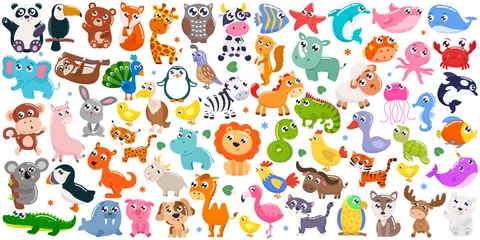 Papier peint Zoo Grand ensemble d& 39 animaux mignons de bande dessinée. Illustration vectorielle.
