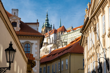 fragment of Prague new place. Czech city on a sunny winter day