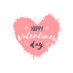Happy Valentines day ink brush sticker. Hand drawn paint heart with text isolated on white background. Vector illustration for flyer, invitation, poster, banner, tag, web, advert, greeting card