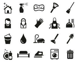 Cleaning Product & Equipment Icons Black & White Set Big